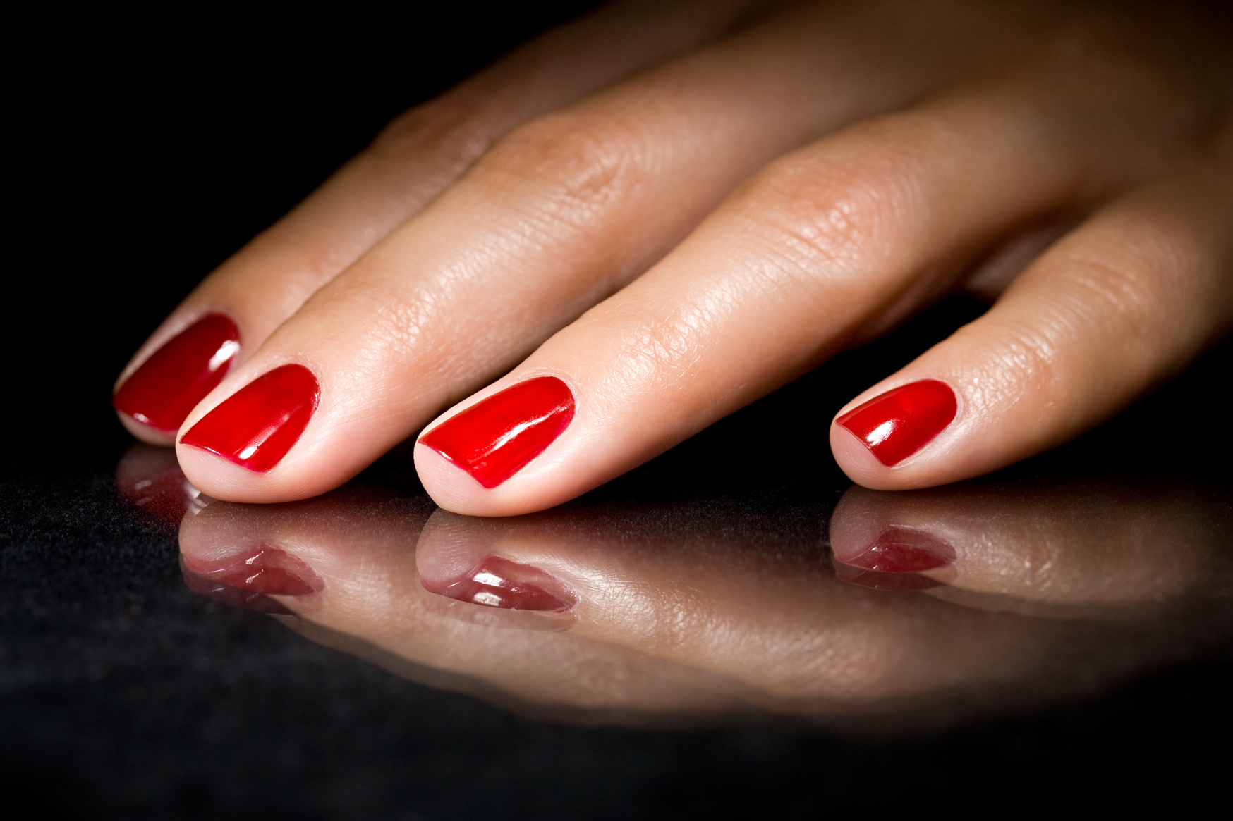 Red polish nails